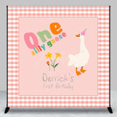 Aperturee - Aperturee Pink Plaid One Silly Goose Custom Birthday Backdrop